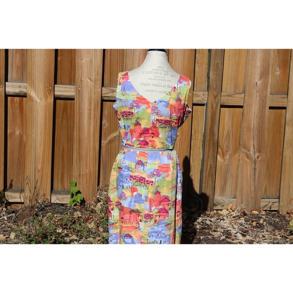 Coldwater Creek Pastel-Colored Tuscan Double V Sheath Dress Lined Size 12 - Picture 3 of 7